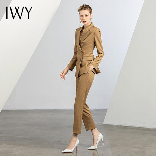IWY/秋冬新款高级感金铜色西装套装女套裤领西服职业装女神范olC12303+P12303 商品图4