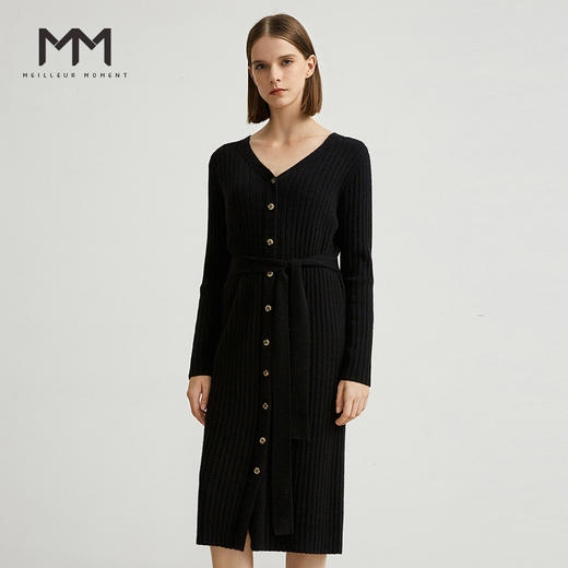 【商场同款】麦檬冬杂色单排扣V领针织收腰连衣裙5AA290371 商品图1