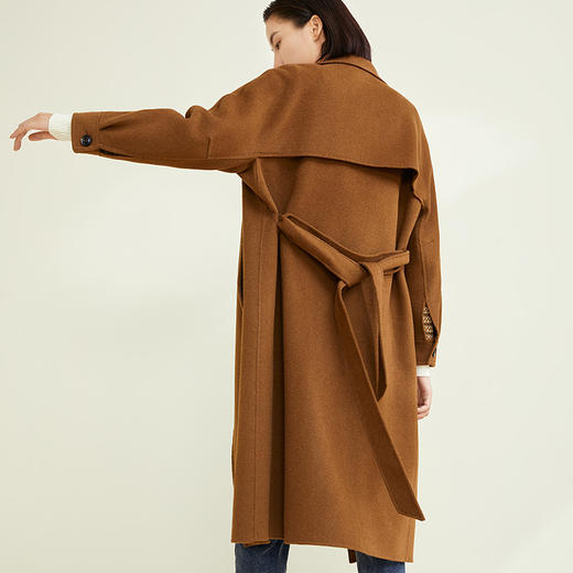 玳莎双面呢外套女2022栋新款翻领单排扣毛呢中长款大衣气质高级感 CD39305 商品图1