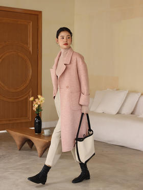 HeyDress丝兔绒毛呢外套女秋冬宽松收腰双面呢感温柔羊毛大衣