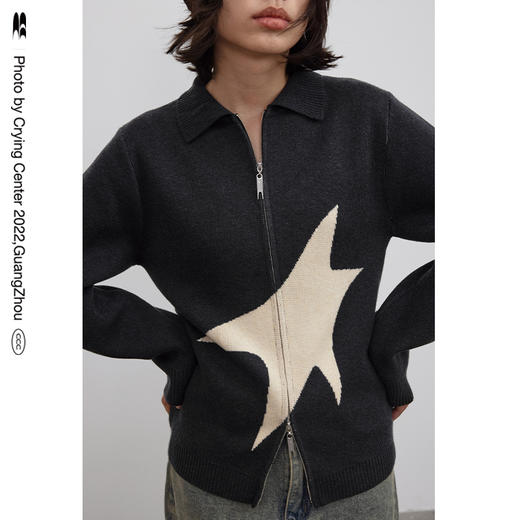 CryingCenter 一颗彗星辣妹针织开衫 泥炭黑双拉链修身 哭喊中心 商品图1