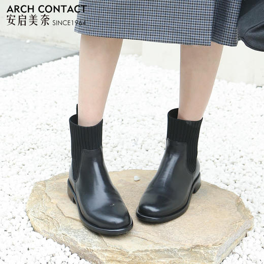 ARCHCONTACT安启美奈胎牛飞织圆头拼接女靴 商品图2