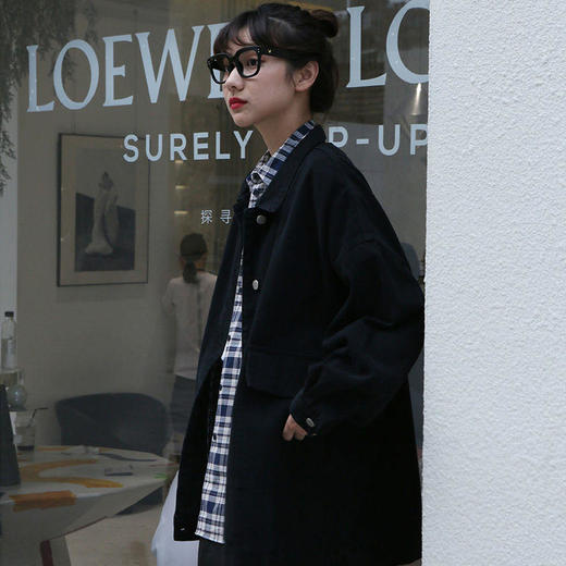 工装外套女潮ins秋季韩版宽松学生百搭复古新款长袖外穿黑色上衣 商品图2