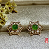 18K玫瑰金和田玉（碧玉）镶钻耳钉--六瓣花 /半珠直径5mm/苹果绿 商品缩略图5