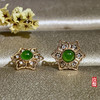 18K玫瑰金和田玉（碧玉）镶钻耳钉--六瓣花 /半珠直径5mm/苹果绿 商品缩略图6