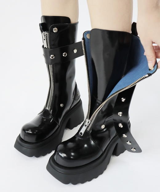 撞色翻领厚底马丁靴 商品图1