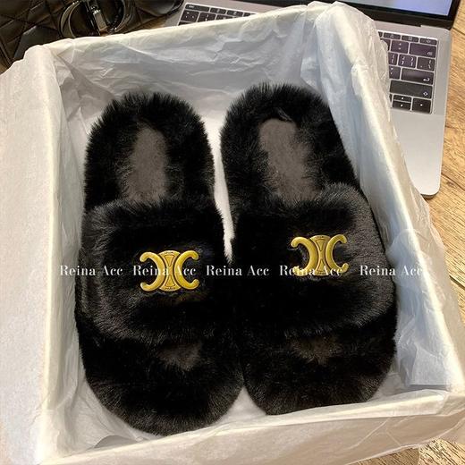 凯旋门毛毛拖鞋外穿厚底2022新款棉拖鞋女士冬季一字拖鞋室内家居 商品图1