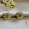 18K玫瑰金和田玉（碧玉）镶钻耳钉--六瓣花 /半珠直径5mm/苹果绿 商品缩略图4