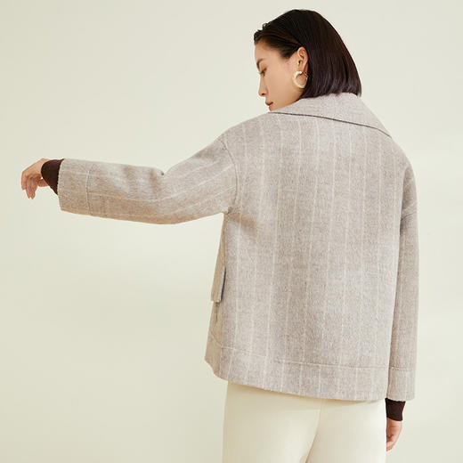 玳莎短款毛呢外套女2022冬新款简约条纹复古显瘦双面呢大衣小个子 CD37303 商品图1