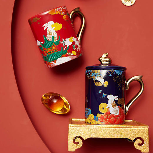 共禾京品周大福联名兔年生肖马克杯中国风情侣创意带盖茶杯礼盒装 商品图3