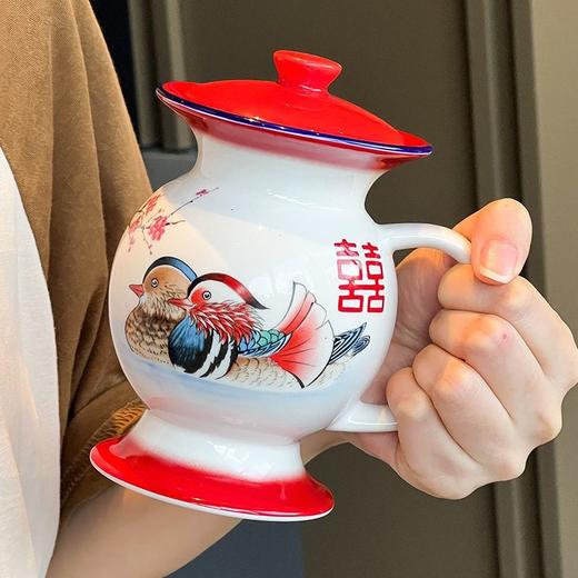 痰盂水杯怀旧老式马克杯带盖勺伴手礼品杯子陶瓷茶缸生日结婚礼物 商品图2