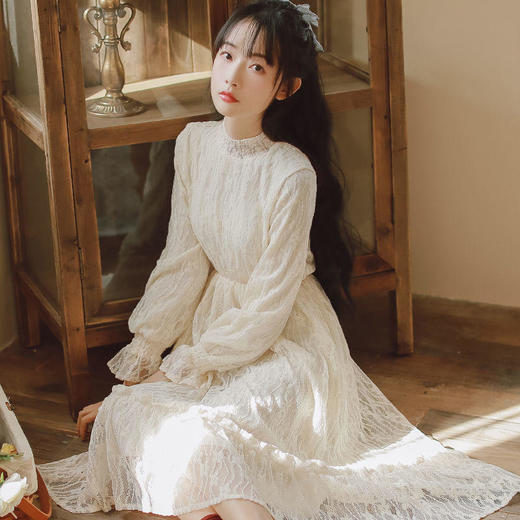 加绒/不加绒中长款连衣裙秋冬新款蕾丝加厚内搭配大衣的打底裙子 商品图0
