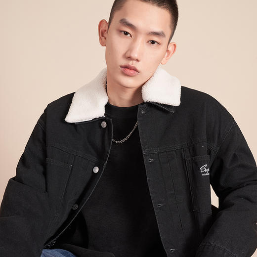 西遇加厚羊羔绒牛仔外套男2023年冬款翻领保暖刺绣夹克11922390 商品图2