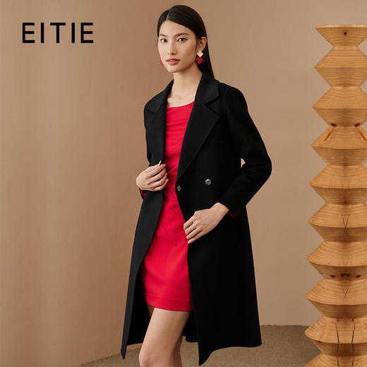 EITIE爱特爱正肩收腰黑色纯羊毛大衣呢外套大气通勤冬季新款D2214001 商品图0