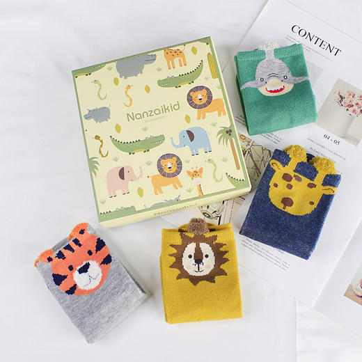 「1盒4双！6套可选」童袜秋冬款棉质儿童袜 保暖卡通中筒袜宝宝袜子盒装配饰 商品图1