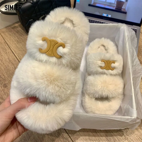【爆款超低价预售 急单慎拍】SIMIER凯旋门毛毛拖鞋女外穿2022新款ins秋冬一字厚底毛绒棉拖鞋