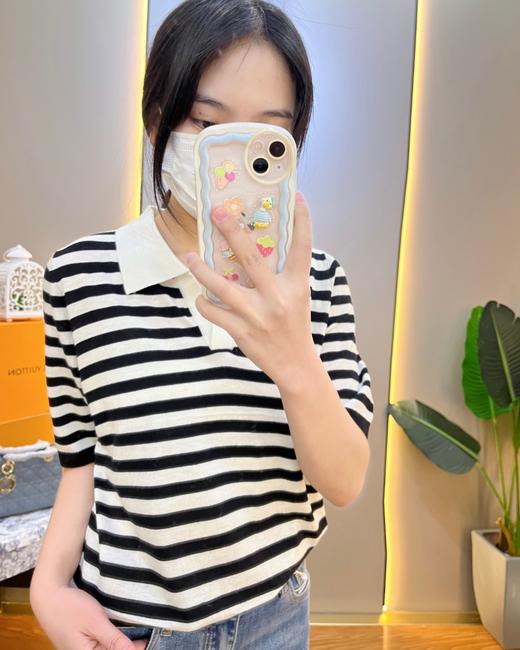 女反领条纹中袖毛衣22801 商品图0