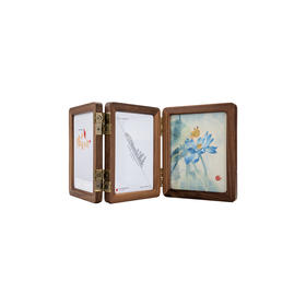 艷 湘绣 三折创意组合7寸折叠黑胡桃木相框摆台