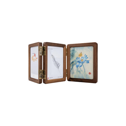 艷 湘绣 三折创意组合7寸折叠黑胡桃木相框摆台 商品图0