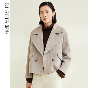 玳莎短款毛呢外套女2022冬新款简约条纹复古显瘦双面呢大衣小个子 CD37303