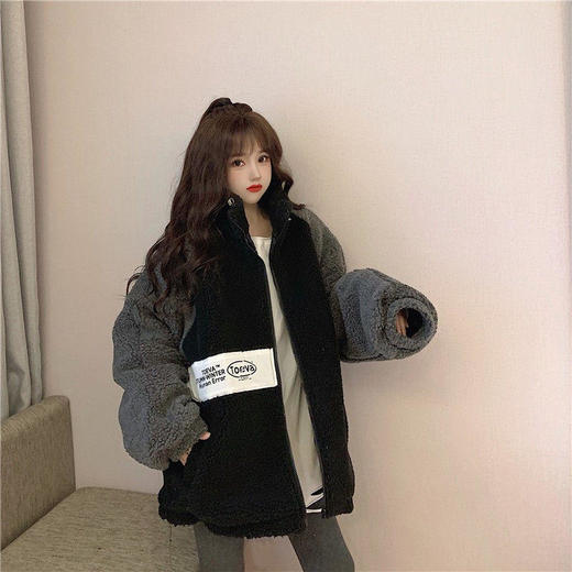 港风炸街羊羔毛外套女冬韩版宽松bf复古风加棉加厚毛绒夹克潮 商品图5
