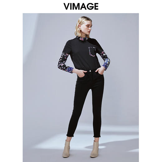 VIMAGE纬漫纪冬季新款通勤显瘦显高百搭高腰裤子V1405004 商品图1