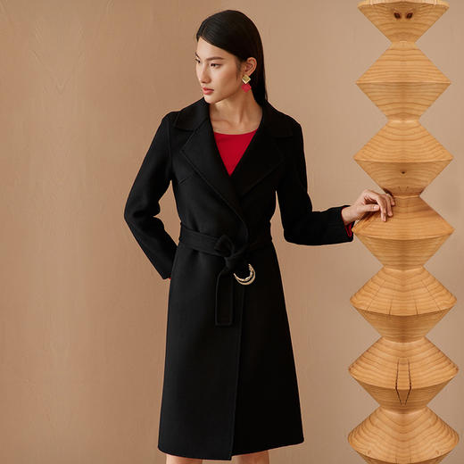 EITIE爱特爱正肩收腰黑色纯羊毛大衣呢外套大气通勤冬季新款D2214001 商品图1