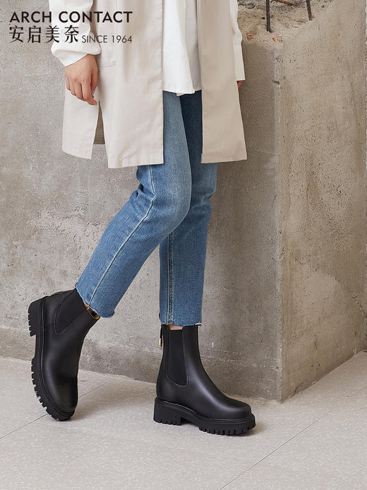 ARCHCONTACT安启美奈圆头牛皮休闲加绒/不加绒切尔西靴 商品图4