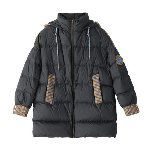 谜底2022冬季新品撞色宽松中长款连帽羽绒服加厚外套女229MY6185 商品图4