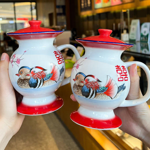 痰盂水杯怀旧老式马克杯带盖勺伴手礼品杯子陶瓷茶缸生日结婚礼物 商品图1