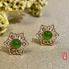 18K玫瑰金和田玉（碧玉）镶钻耳钉--六瓣花 /半珠直径5mm/苹果绿 商品缩略图2