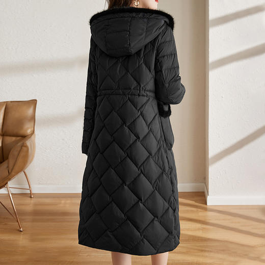 水貂毛连帽鸭绒羽绒服2022冬季新款收腰显瘦中长上衣外套ZS-8276 商品图2