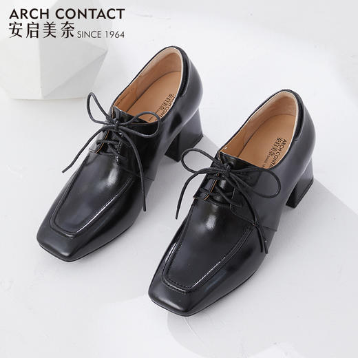 ARCHCONTACT安启美奈方头系带粗跟单鞋52758 商品图3
