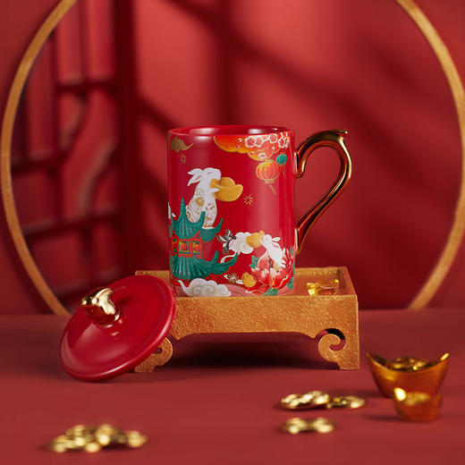 共禾京品周大福联名兔年生肖马克杯中国风情侣创意带盖茶杯礼盒装 商品图5