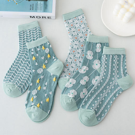 「一套5双装！9套配色可选」秋季袜子 女韩版学院风女袜中筒长袜配饰 商品图0