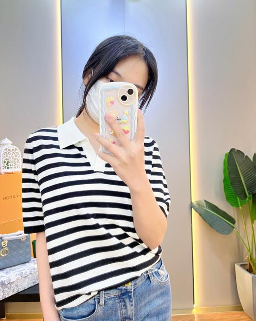 女反领条纹中袖毛衣22801 商品图1