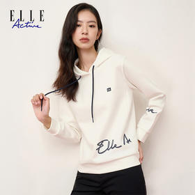ELLE Active新款连帽卫衣女装春秋长袖休闲百搭字母白色帽衫上衣