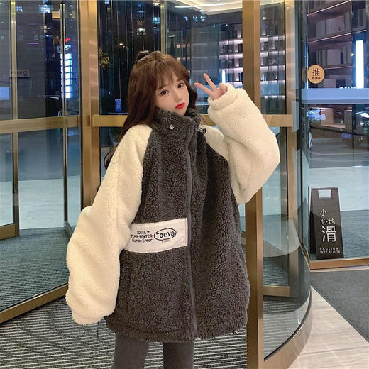 港风炸街羊羔毛外套女冬韩版宽松bf复古风加棉加厚毛绒夹克潮 商品图3