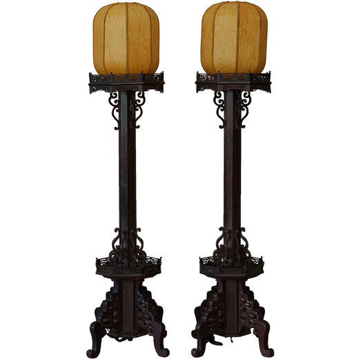 二十世纪 红木独柱八角灯台（一对） 商品图5