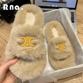 凯旋门毛毛拖鞋外穿厚底2022新款棉拖鞋女士冬季一字拖鞋室内家居