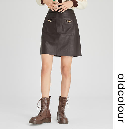 oldcolour2022冬季新款时尚气质修身百搭高腰包臀皮裙N41061152 商品图0