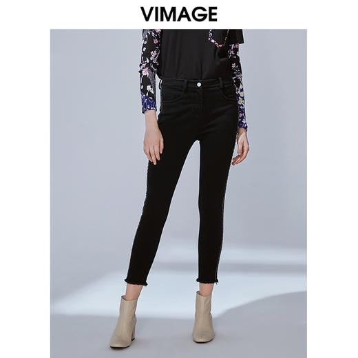 VIMAGE纬漫纪冬季新款通勤显瘦显高百搭高腰裤子V1405004 商品图0