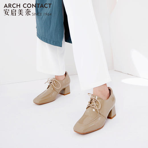 ARCHCONTACT安启美奈方头系带粗跟单鞋52758 商品图2