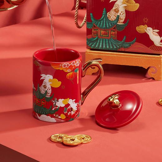 共禾京品周大福联名兔年生肖马克杯中国风情侣创意带盖茶杯礼盒装 商品图2
