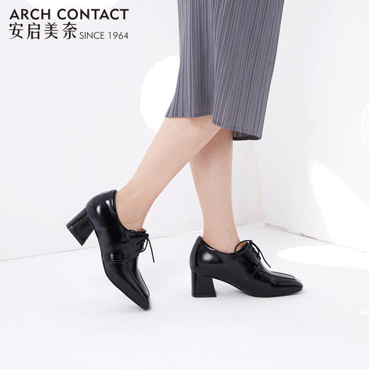 ARCHCONTACT安启美奈方头系带粗跟单鞋52758 商品图1
