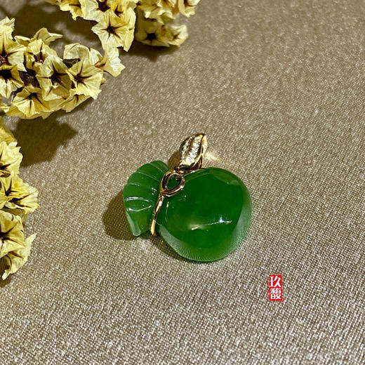 18K玫瑰金和田玉（碧玉）镶钻吊坠-福袋/袋型12*14mm/菠菜绿 商品图5