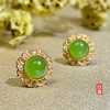 18K玫瑰金和田玉（碧玉）镶钻耳钉--锦欣 /半珠直径4.5mm/苹果绿 商品缩略图3