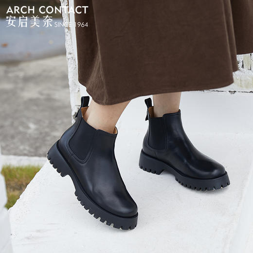 ARCHCONTACT安启美奈牛皮圆头厚底切尔西靴 商品图2