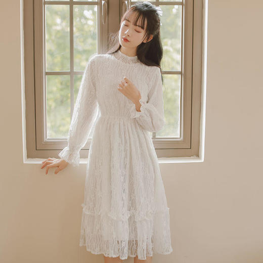 加绒/不加绒中长款连衣裙秋冬新款蕾丝加厚内搭配大衣的打底裙子 商品图1