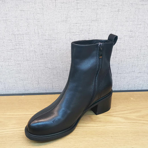 秋款板鞋新213X68688豪行复古女单靴真皮中跟短靴侧拉链牛皮女靴 商品图2